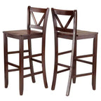 Set of 2 Victor V-Back 30" Barstool Wood/Walnut - Winsome: Solid Wood, High Back, Unupholstered