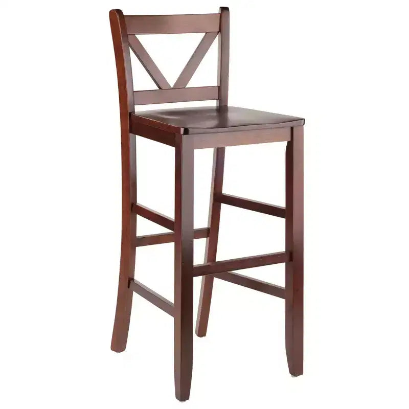 Lot de 2 tabourets de bar Victor à dossier en V de 76 cm en bois/noyer - Winsome : Bois massif, dossier haut, non rembourré