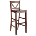 Lot de 2 tabourets de bar Victor à dossier en V de 76 cm en bois/noyer - Winsome : Bois massif, dossier haut, non rembourré