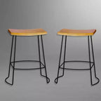 Carolina Living Ensemble de 2 tabourets de bar à hauteur de comptoir Portia Saddle Seat 61 cm Naturel/Noir : Bois de manguier, pieds en métal