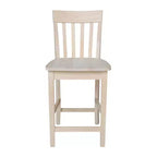 Tabouret de bar à hauteur de comptoir 24" avec dossier à lattes non fini - International Concepts : Bois massif, siège carré