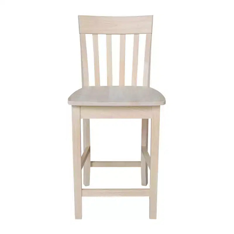 Tabouret de bar à hauteur de comptoir 24" avec dossier à lattes non fini - International Concepts : Bois massif, siège carré