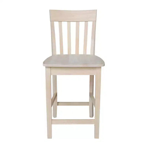 Tabouret de bar à hauteur de comptoir 24" avec dossier à lattes non fini - International Concepts : Bois massif, siège carré