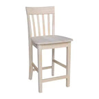 Tabouret de bar à hauteur de comptoir 24" avec dossier à lattes non fini - International Concepts : Bois massif, siège carré
