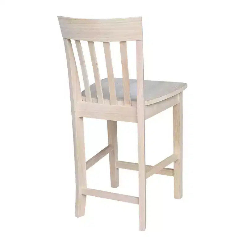 Tabouret de bar à hauteur de comptoir 24" avec dossier à lattes non fini - International Concepts : Bois massif, siège carré