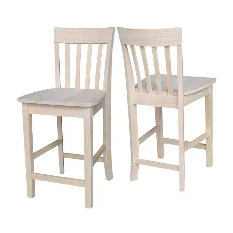 Tabouret de bar à hauteur de comptoir 24" avec dossier à lattes non fini - International Concepts : Bois massif, siège carré