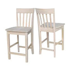 Tabouret de bar à hauteur de comptoir 24" avec dossier à lattes non fini - International Concepts : Bois massif, siège carré