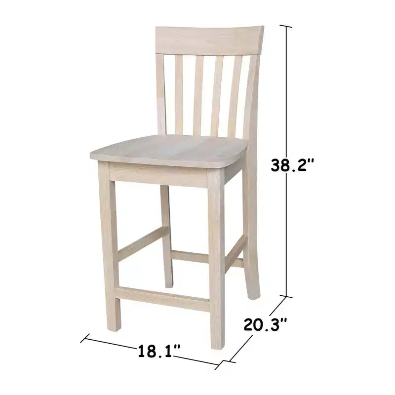 Tabouret de bar à hauteur de comptoir 24" avec dossier à lattes non fini - International Concepts : Bois massif, siège carré