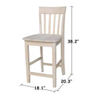 Tabouret de bar à hauteur de comptoir 24" avec dossier à lattes non fini - International Concepts : Bois massif, siège carré