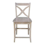 Tabouret de bar hauteur comptoir Vinyard 24 po gris délavé/taupe - International Concepts : bois massif, dossier en X