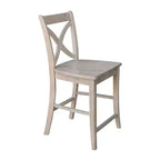 Tabouret de bar hauteur comptoir Vinyard 24 po gris délavé/taupe - International Concepts : bois massif, dossier en X