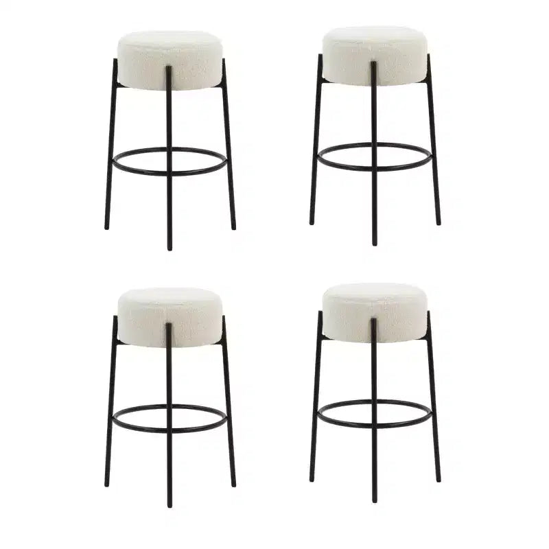 Nathan James Set of 4 Isaac Backless Counter Height Barstools White Boucle