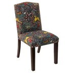 Chaise de salle à manger Skyline Furniture Ayala Frolic Navy à boutons et motif : Lin-coton mélangé rembourré, dossier en forme de bosse de chameau, pieds coniques en bois