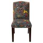 Chaise de salle à manger Skyline Furniture Ayala Frolic Navy à boutons et motif : Lin-coton mélangé rembourré, dossier en forme de bosse de chameau, pieds coniques en bois
