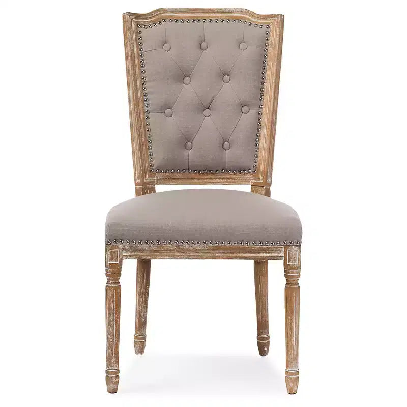 Chaise de salle à manger Estelle Chic Rustique style campagnard français : Chêne massif, détails en lin - Baxton Studio