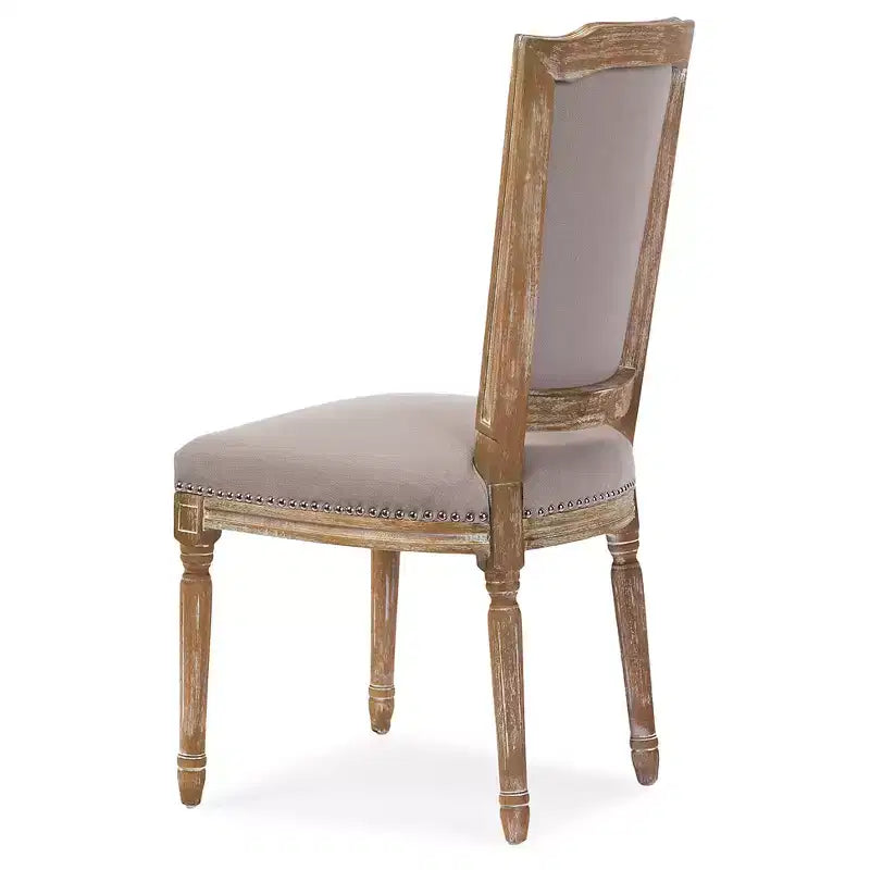 Chaise de salle à manger Estelle Chic Rustique style campagnard français : Chêne massif, détails en lin - Baxton Studio