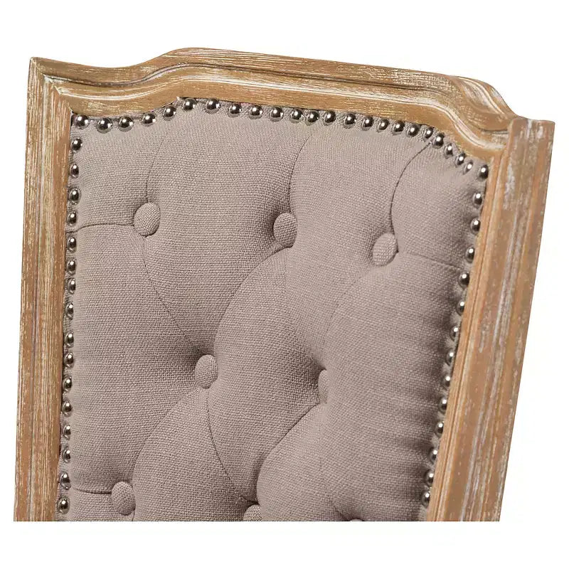 Chaise de salle à manger Estelle Chic Rustique style campagnard français : Chêne massif, détails en lin - Baxton Studio