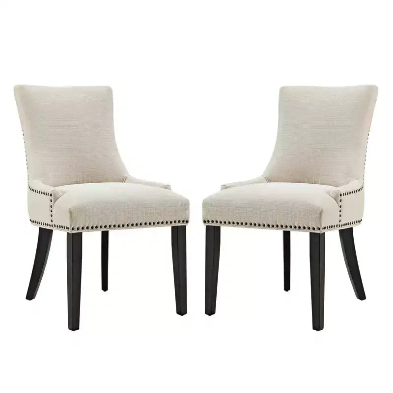 Set of 2 Marquis Dining Side Chair Fabric Beige - Modway: Hourglass Back, Nailhead Trim, Wood Legs