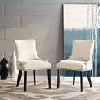 Lot de 2 chaises de salle à manger Marquis en tissu beige - Modway : Dossier sablier, clous décoratifs, pieds en bois