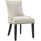 Lot de 2 chaises de salle à manger Marquis en tissu beige - Modway : Dossier sablier, clous décoratifs, pieds en bois