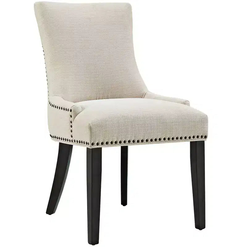 Lot de 2 chaises de salle à manger Marquis en tissu beige - Modway : Dossier sablier, clous décoratifs, pieds en bois