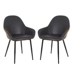 Set of 2 Mid Century Modern Vintage Leatherette Dining Armchair Navy Blue - Glitzhome: Upholstered, Steel Frame, Comfort Padding