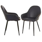 Lot de 2 fauteuils de salle à manger vintage Mid-Century Modern en simili cuir bleu marine - Glitzhome : Rembourré, cadre en acier, rembourrage confortable