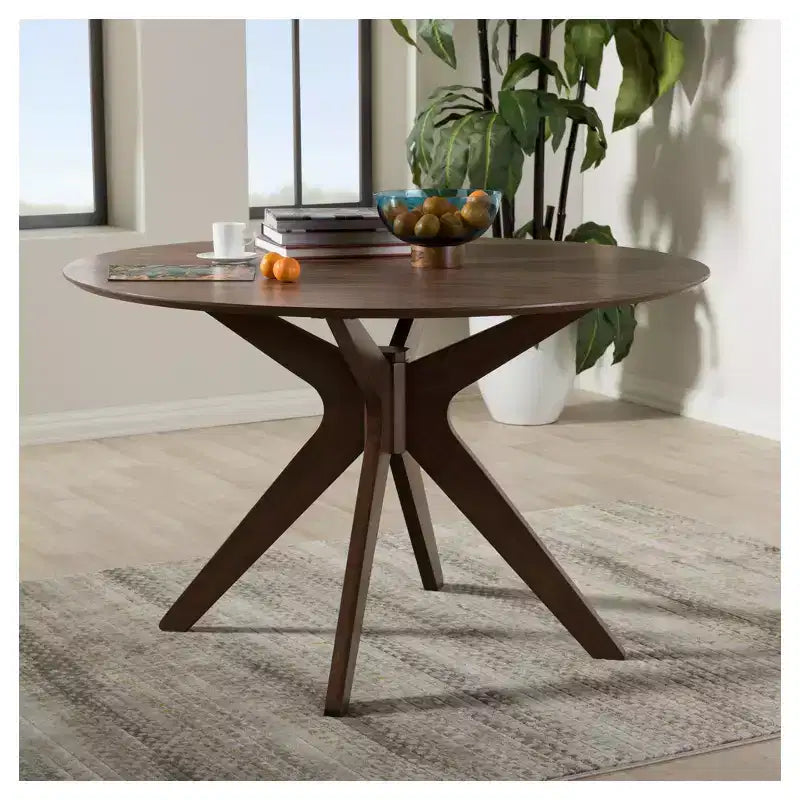 Table à manger ronde Monte Mid-Century Modern Wood Finish 47 pouces – Marron « Noyer » – Baxton Studio
