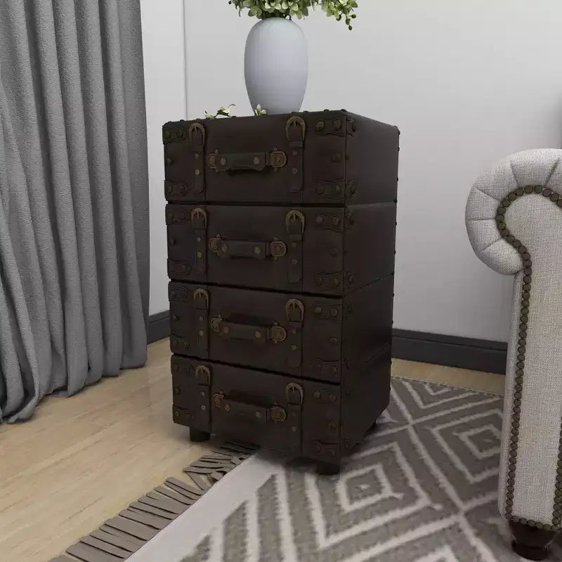 Commode latérale en bois empilé Java foncé – Olivia & May : cadre en bois d'hévéa, aucun assemblage requis, commode à 4 tiroirs