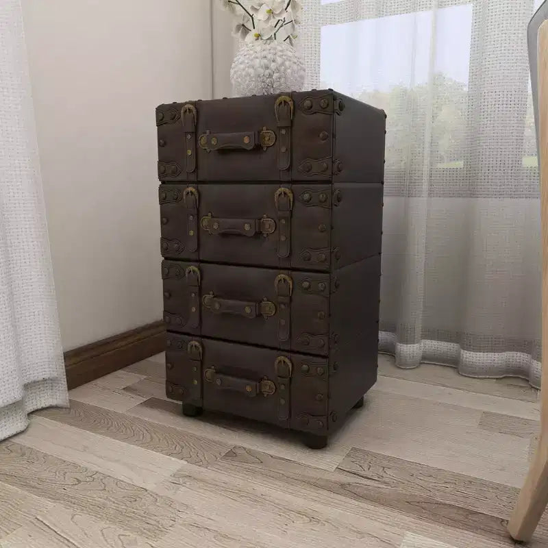 Commode latérale en bois empilé Java foncé – Olivia & May : cadre en bois d'hévéa, aucun assemblage requis, commode à 4 tiroirs