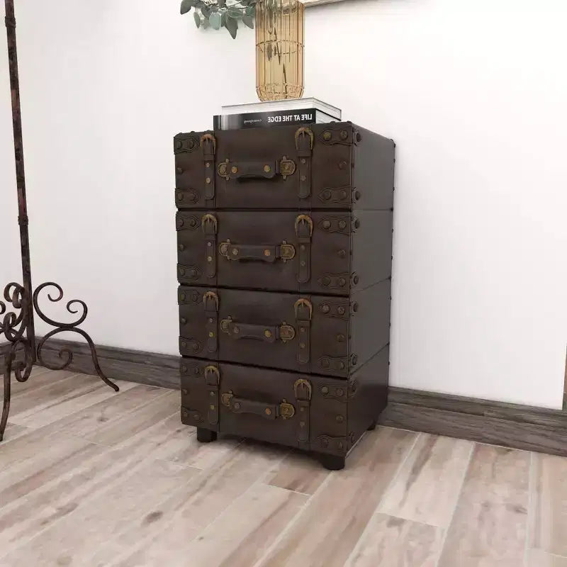 Commode latérale en bois empilé Java foncé – Olivia & May : cadre en bois d'hévéa, aucun assemblage requis, commode à 4 tiroirs