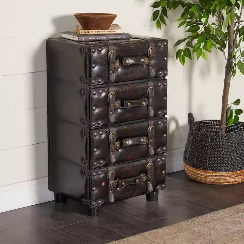 Commode latérale en bois empilé Java foncé – Olivia & May : cadre en bois d'hévéa, aucun assemblage requis, commode à 4 tiroirs