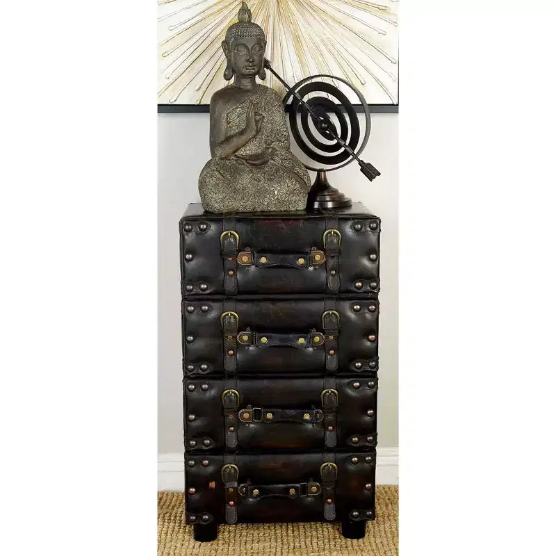 Commode latérale en bois empilé Java foncé – Olivia & May : cadre en bois d'hévéa, aucun assemblage requis, commode à 4 tiroirs