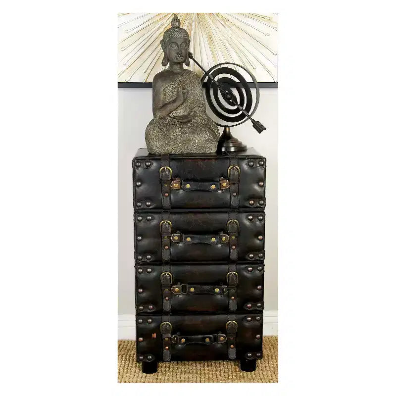 Commode latérale en bois empilé Java foncé – Olivia & May : cadre en bois d'hévéa, aucun assemblage requis, commode à 4 tiroirs