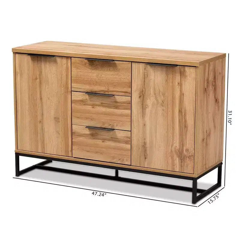 Buffet d'appoint 3 tiroirs Reid Wood & Metal Chêne/Noir - Baxton Studio
