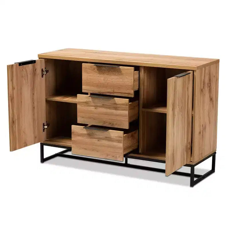 Buffet d'appoint 3 tiroirs Reid Wood & Metal Chêne/Noir - Baxton Studio