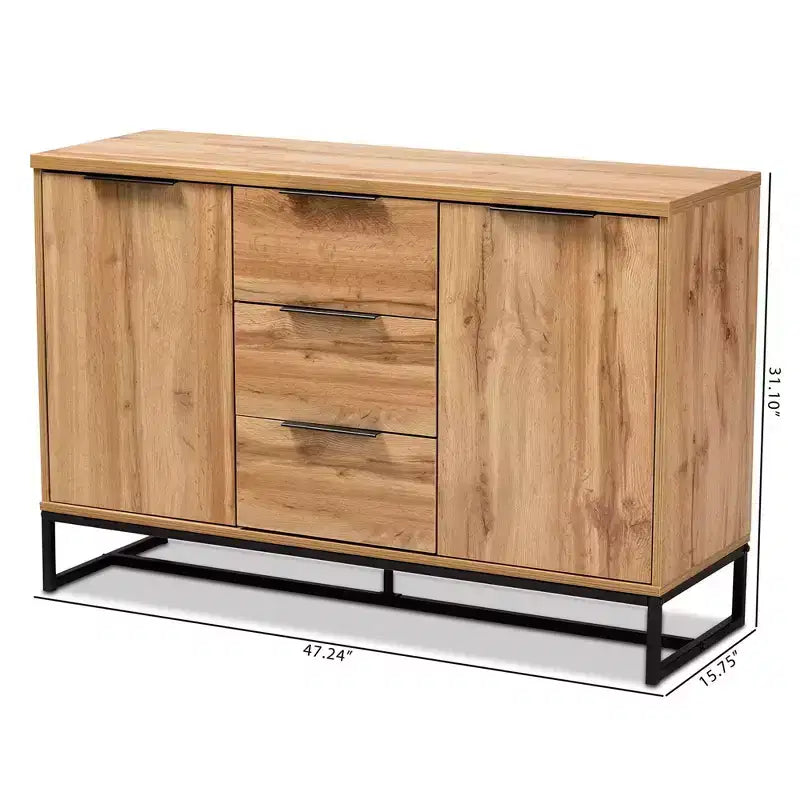 Buffet d'appoint 3 tiroirs Reid Wood & Metal Chêne/Noir - Baxton Studio