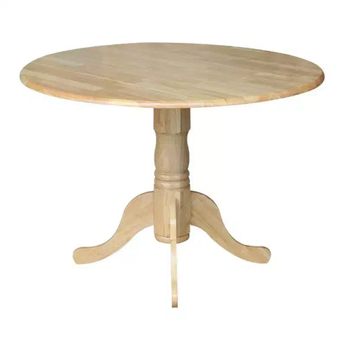 Ensemble de salle à manger 3 pièces International Concepts avec table double 42" et 2 chaises Windsor, finition naturelle : Table ronde en bois massif, avec base piédestal
