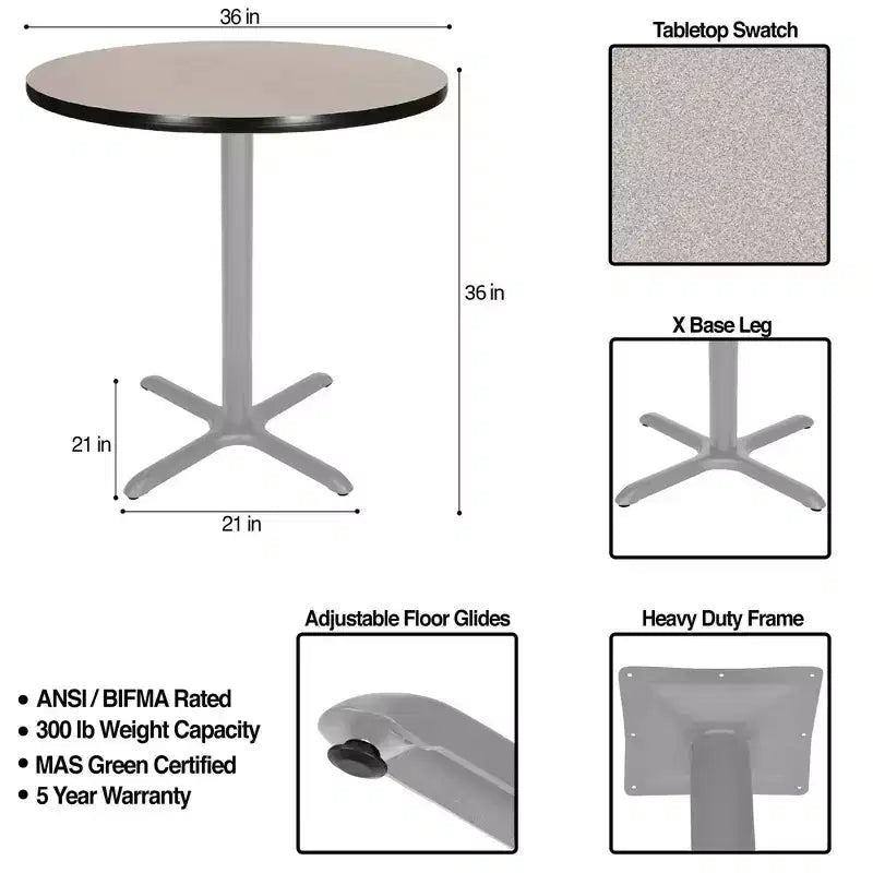 Table de salle à manger ronde avec piètement en X 36 po de la collection Bennet de Hampden Furnishings, gris/gris nébuleuse