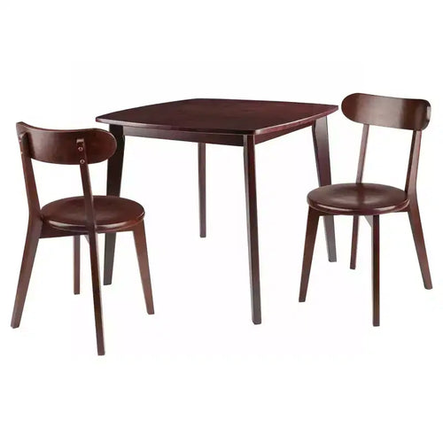 3pc Pauline Dining Sets Walnut - Winsome: Solid Wood, Square Table, 2 Chairs