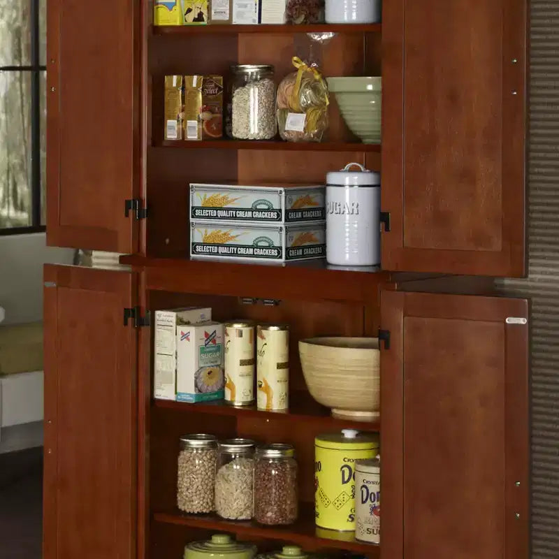 Home Styles Arts & Crafts Pantry Chêne Cottage : Rangement de cuisine traditionnel en bois massif, 4 portes, 4 étagères
