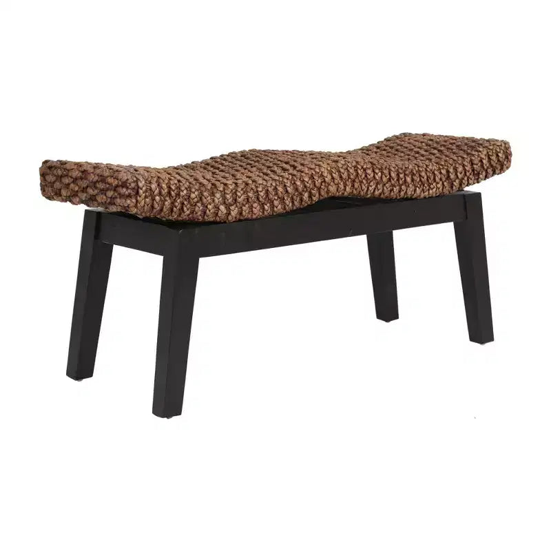 Banc marron Myra Hyacinth en jacinthe d'eau tressée pour entrée East At Main : Ottoman étroit, structure en bois massif