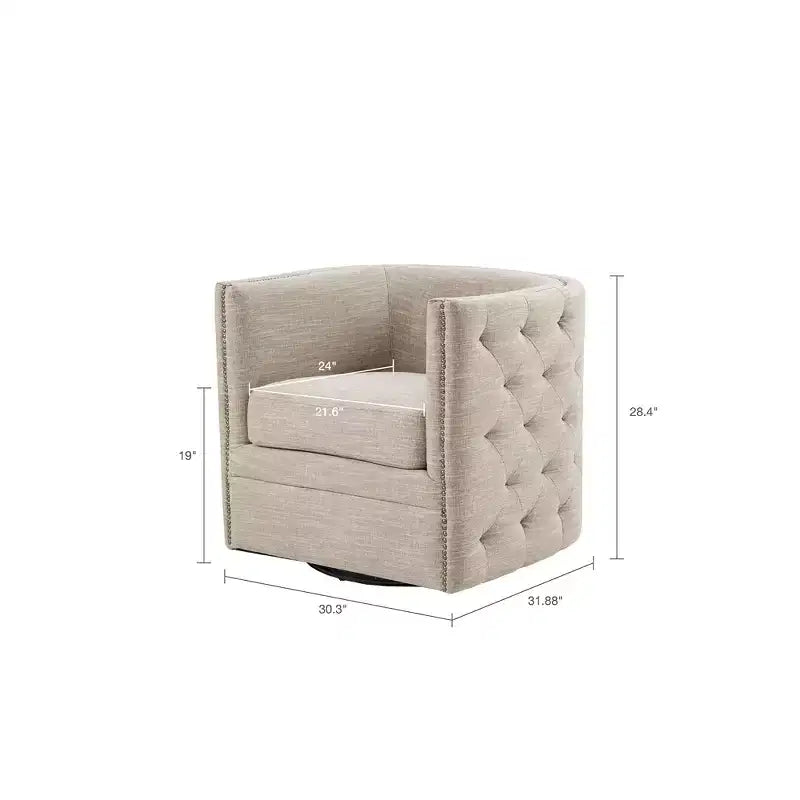 Fauteuil pivotant Milton - Crème : Siège de salon confortable, dossier capitonné, aucun assemblage requis