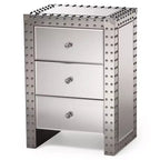 Table de chevet Azura couleur argent – Baxton Studio : 3 tiroirs, poignées en cristal, entièrement assemblée