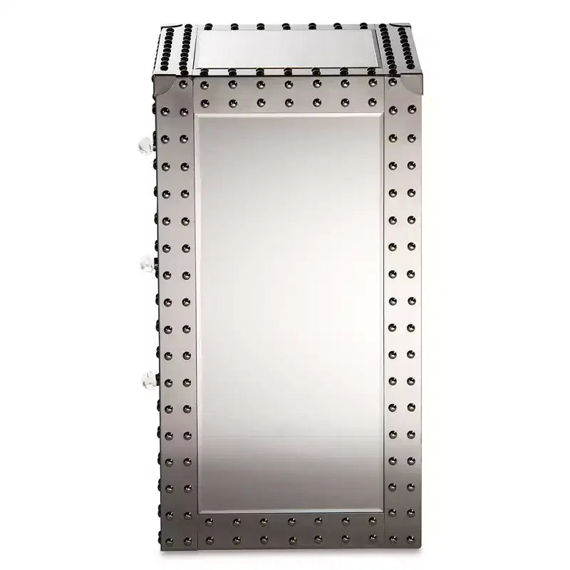 Table de chevet Azura couleur argent – Baxton Studio : 3 tiroirs, poignées en cristal, entièrement assemblée