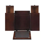 Angela Coiffeuse avec miroir relevable, 2 tiroirs et tabouret rembourré crème, bois traditionnel, Noyer - Linon