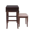 Angela Coiffeuse avec miroir relevable, 2 tiroirs et tabouret rembourré crème, bois traditionnel, Noyer - Linon
