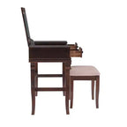 Angela Coiffeuse avec miroir relevable, 2 tiroirs et tabouret rembourré crème, bois traditionnel, Noyer - Linon