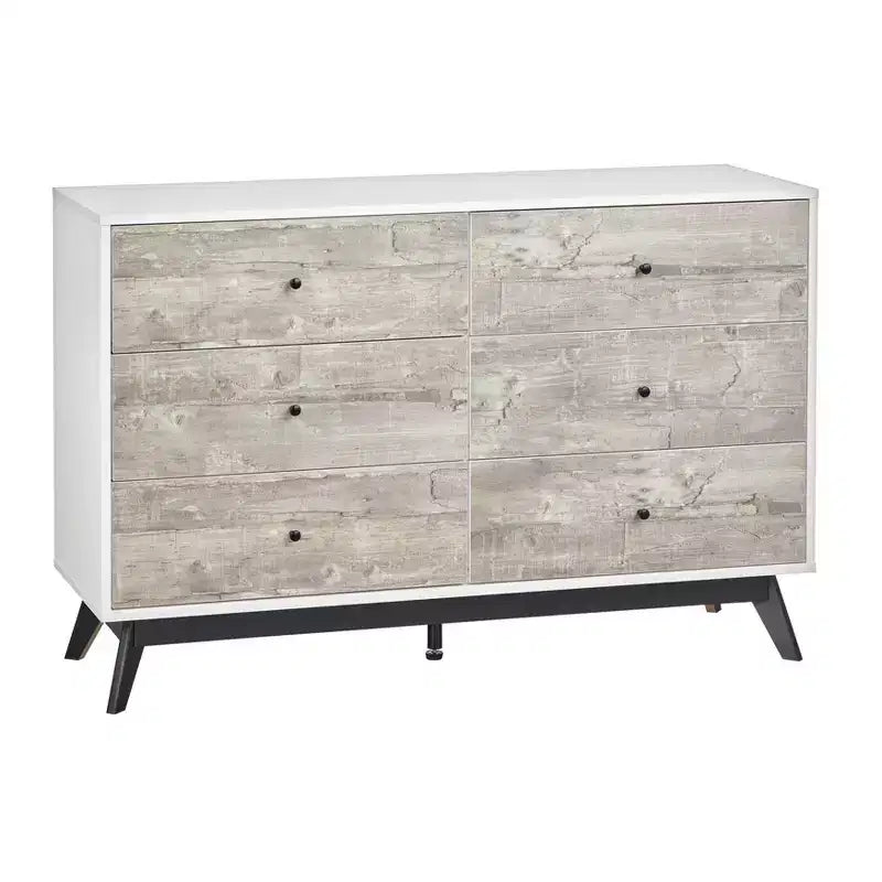 Commode 6 tiroirs Buylateral Crislana Mid-Century Moderne Gris/Blanc