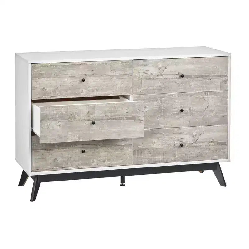 Commode 6 tiroirs Buylateral Crislana Mid-Century Moderne Gris/Blanc